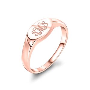 Dodostar Women Monogram Rings for Signet Ring Monogrammed Pinky Initial Letter Personalized Engraved Custom Name Sterling Silver