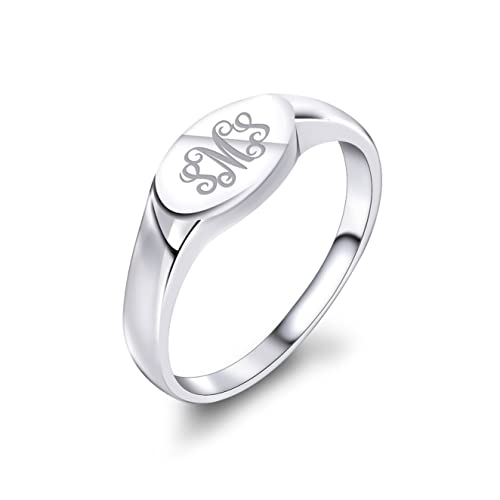 Dodostar Women Monogram Rings for Signet Ring Monogrammed Pinky Initial Letter Personalized Engraved Custom Name Sterling Silver