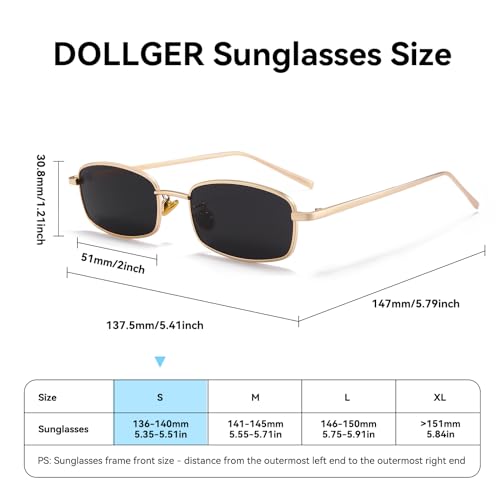 Dollger Retro Rectangle Sunglasses for Women Men Square Narrow Hip Hop Small Frame Sun Glasses