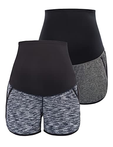 Maternity Athletic Shorts Set 2pcs Quick-Drying 2 in 1 Workout Stretchy Soft Shorts Set 2pcs Dark Gray+Navy S