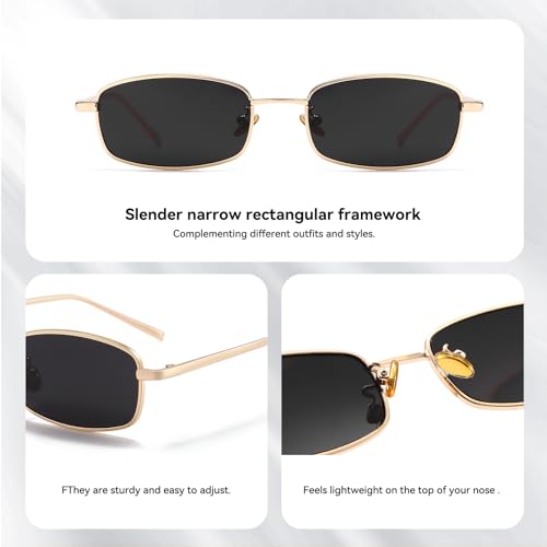 Dollger Retro Rectangle Sunglasses for Women Men Square Narrow Hip Hop Small Frame Sun Glasses