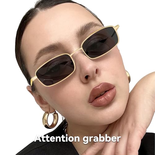 Dollger Retro Rectangle Sunglasses for Women Men Square Narrow Hip Hop Small Frame Sun Glasses