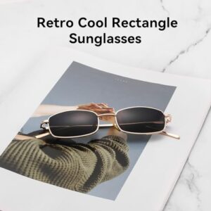 Dollger Retro Rectangle Sunglasses for Women Men Square Narrow Hip Hop Small Frame Sun Glasses