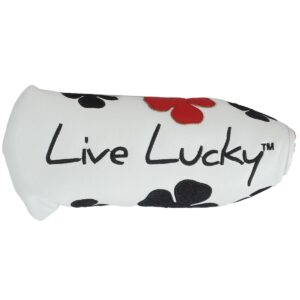 CMC Design Custom White and Red Live Lucky Embroidered Golf Blade Head Cover - Glove Soft Lining - Design Includes Applique and Embossing - Great Fit for Any Club as Golf Head Covers, Putter Cover