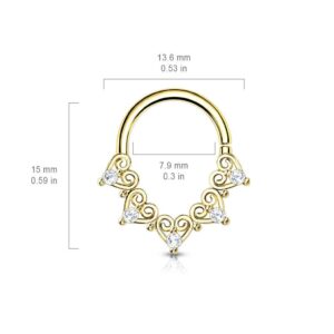 18g Heart Filigree with Mini CZ Bendable Hoop Ring Ear Cartilage Daith Septum Ring - Rose Gold