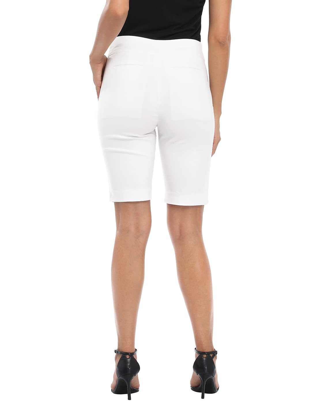 HDE Pull On Bermuda Shorts for Women Mid Rise 10" Inseam Shorts with Pockets White - M