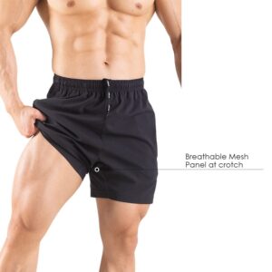 Gaglg Men's 5" Running Shorts 2 Pack Quick Dry Athletic Workout Gym Shorts with Zipper Pockets Black/Green,Medium