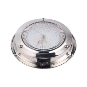 besramtic marine dome light led boat cabin lights white with switch stainless steel surface mount 12 volts (4.18 inches)