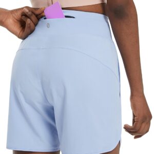 BALEAF Women's 5" Workout Shorts Athletic Running Shorts High Waisted with Zipper Pocket Gym Quick Dry Hiking Sports Light Blue L