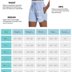 BALEAF Women's 5" Workout Shorts Athletic Running Shorts High Waisted with Zipper Pocket Gym Quick Dry Hiking Sports Light Blue L