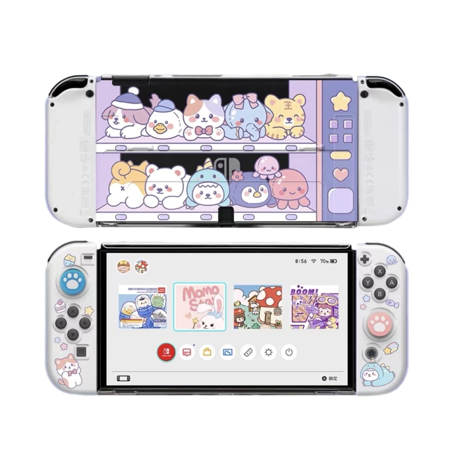 ENFILY Cute Case Compatible with Nintendo Switch OLED 2021, Dockable Case Cover, Ergonomic Soft TPU Grip Case for Joycon, Sparkle Skin Set with Screen Protector and Thumb Caps