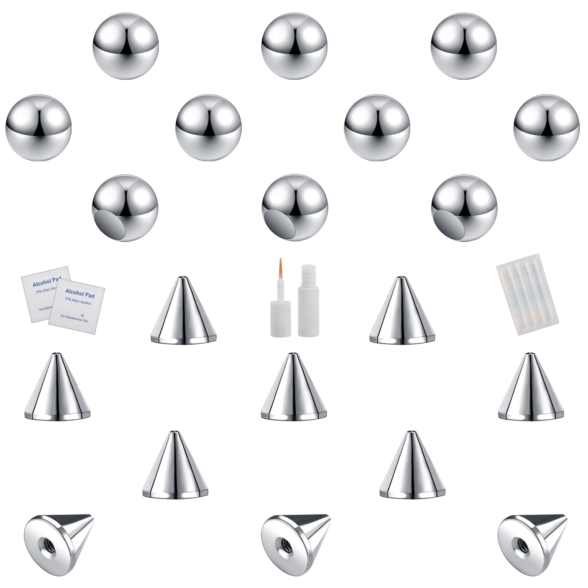 ZS 20Pcs Fake Eyebrow Rings Nose Lip Labret Studs, 4mm 5mm Replacement Ball Cone with Eyelash Glue, Non-Piercing Body Jewelry Fake Skin Piercing (4mm)