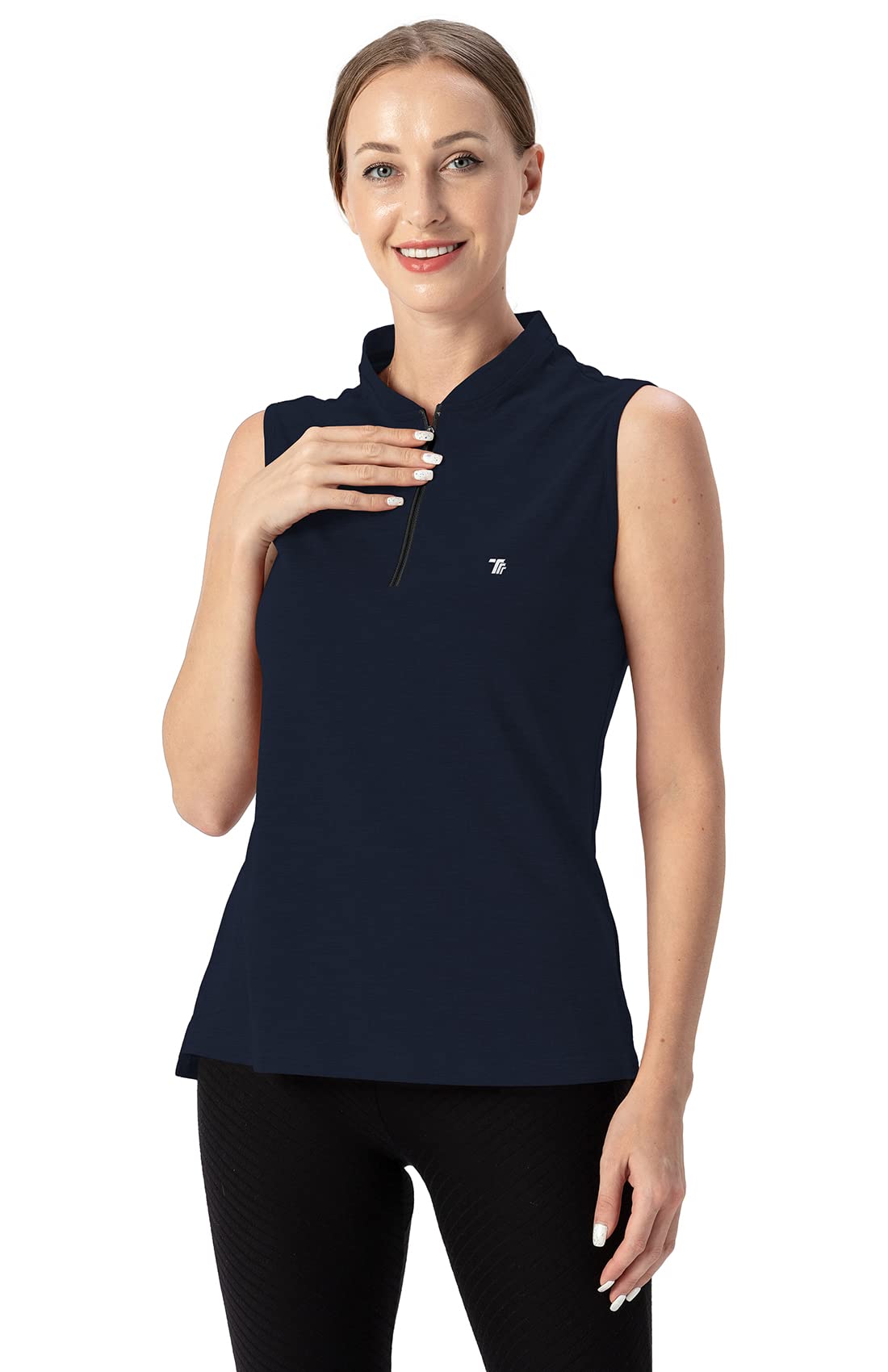 YSENTO Ladies Golf Shirts Apparel Clothes Outfits Sleeveless 1/4 Zip Dry Fit UPF 50+ Tennis Polo Tank Tops Navy Size L