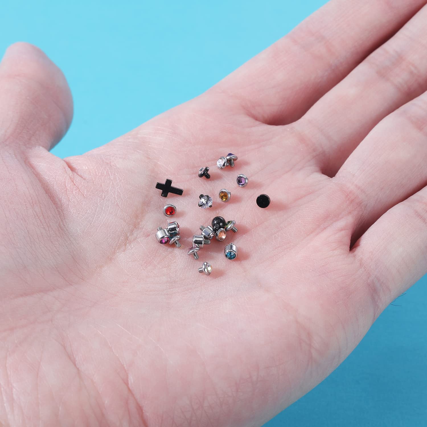 ZS 16G Dermal Surgical Steel Diamond Tops for Men Women Surface Tops Black Gold Microdermal Piercing Jewelry (B:20pcs Tops)