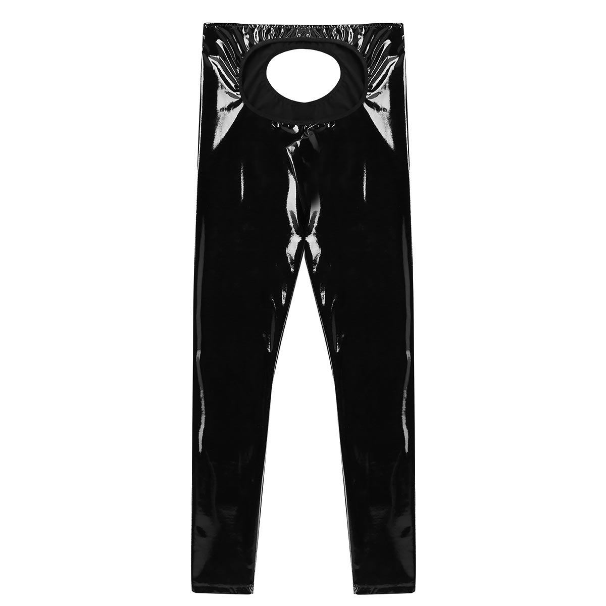 TiaoBug Men's Wet Look PVC Leather Hollow Pouch Tight Pants Leggings Trousers Black 3X-Large