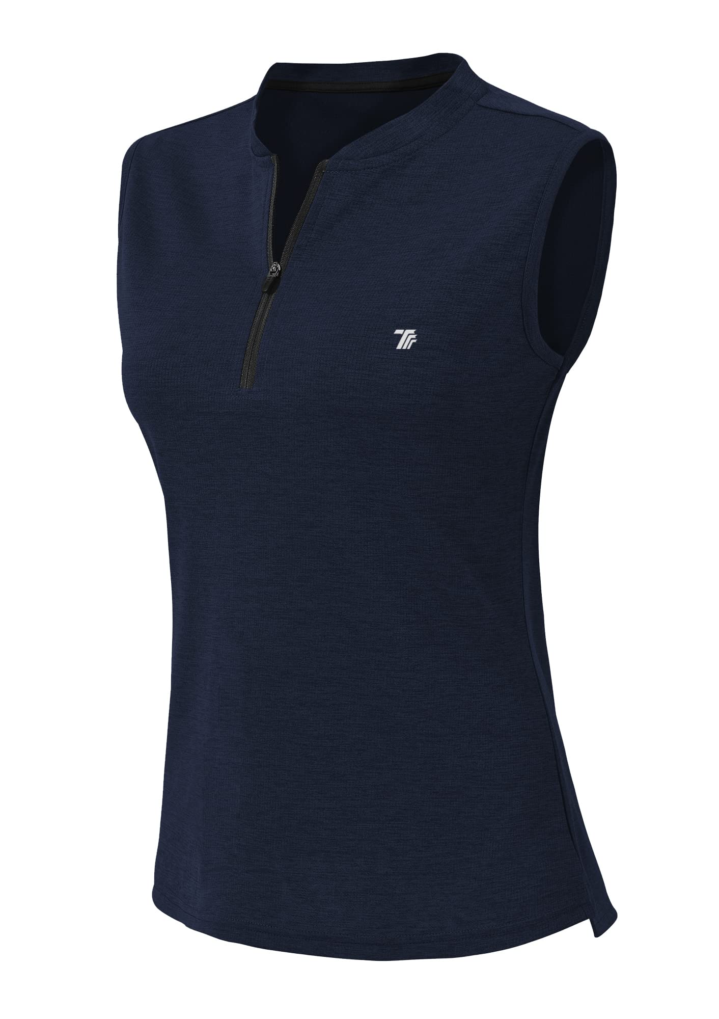 YSENTO Ladies Golf Shirts Apparel Clothes Outfits Sleeveless 1/4 Zip Dry Fit UPF 50+ Tennis Polo Tank Tops Navy Size L