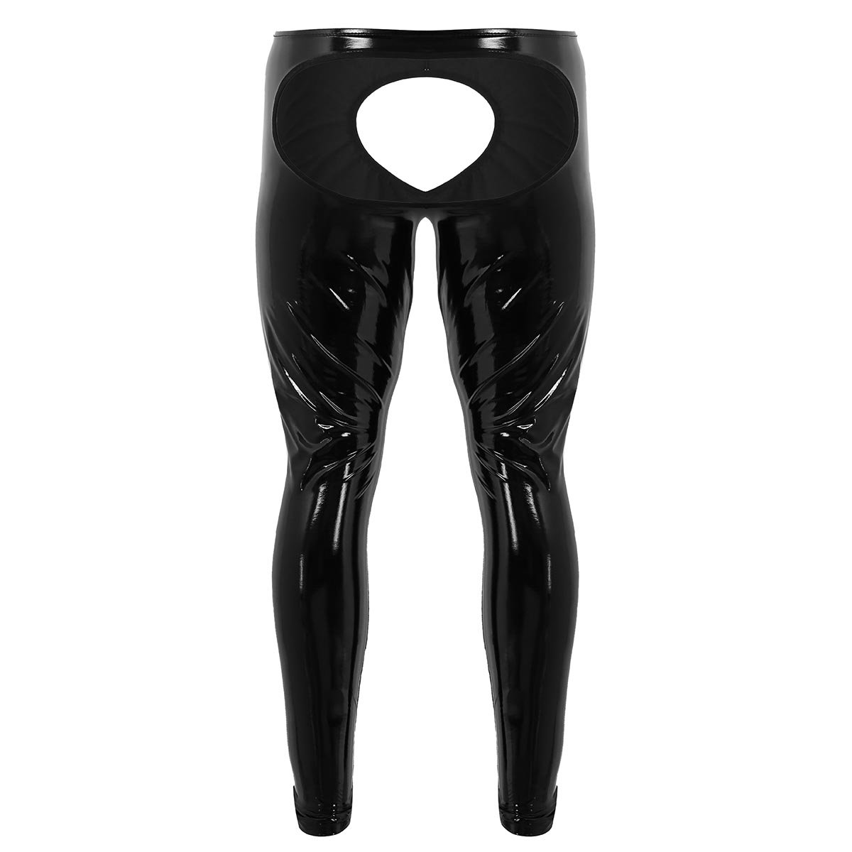 TiaoBug Men's Wet Look PVC Leather Hollow Pouch Tight Pants Leggings Trousers Black 3X-Large