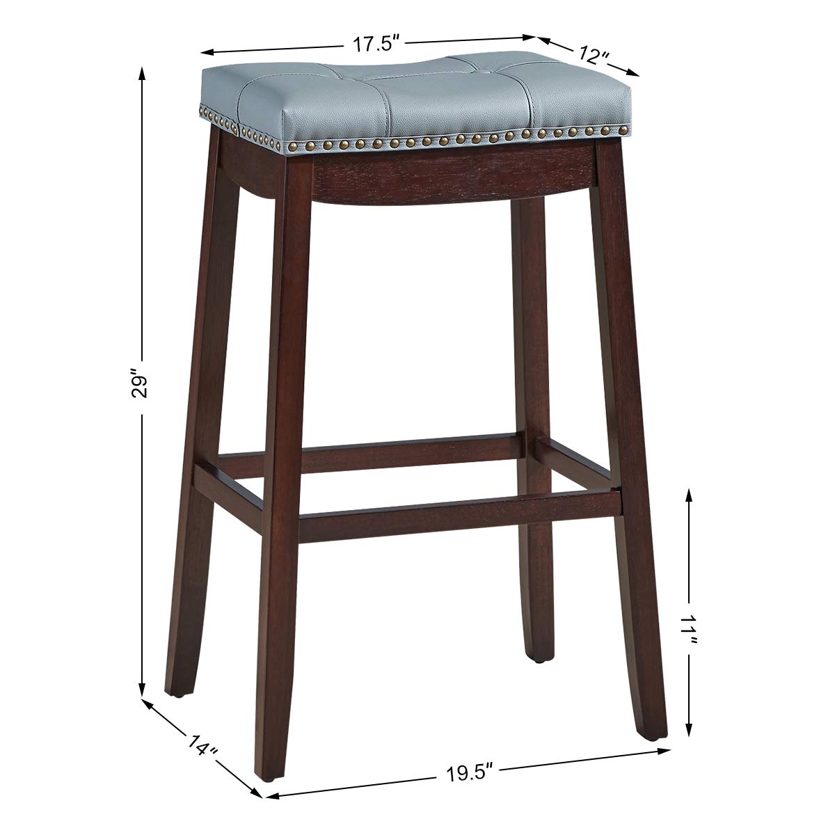 COSTWAY Bar Stools Set of 4, 29-Inch Height Backless Counter Stool with Footrest, Soft Seat Cushion, Wood Legs and Non-Slip Foot Pad, Saddle Stools for Home Kitchen Living Room, Stone Gray+Dark Brown