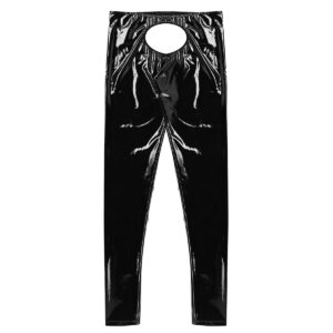 TiaoBug Men's Wet Look PVC Leather Hollow Pouch Tight Pants Leggings Trousers Black 3X-Large