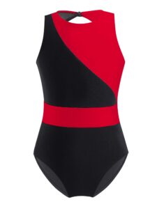 aislor girls' ballet dance leotard sleeveless mesh patchwork criss cross back unitards gymnastic jumpsuit activewear red&black 14 years