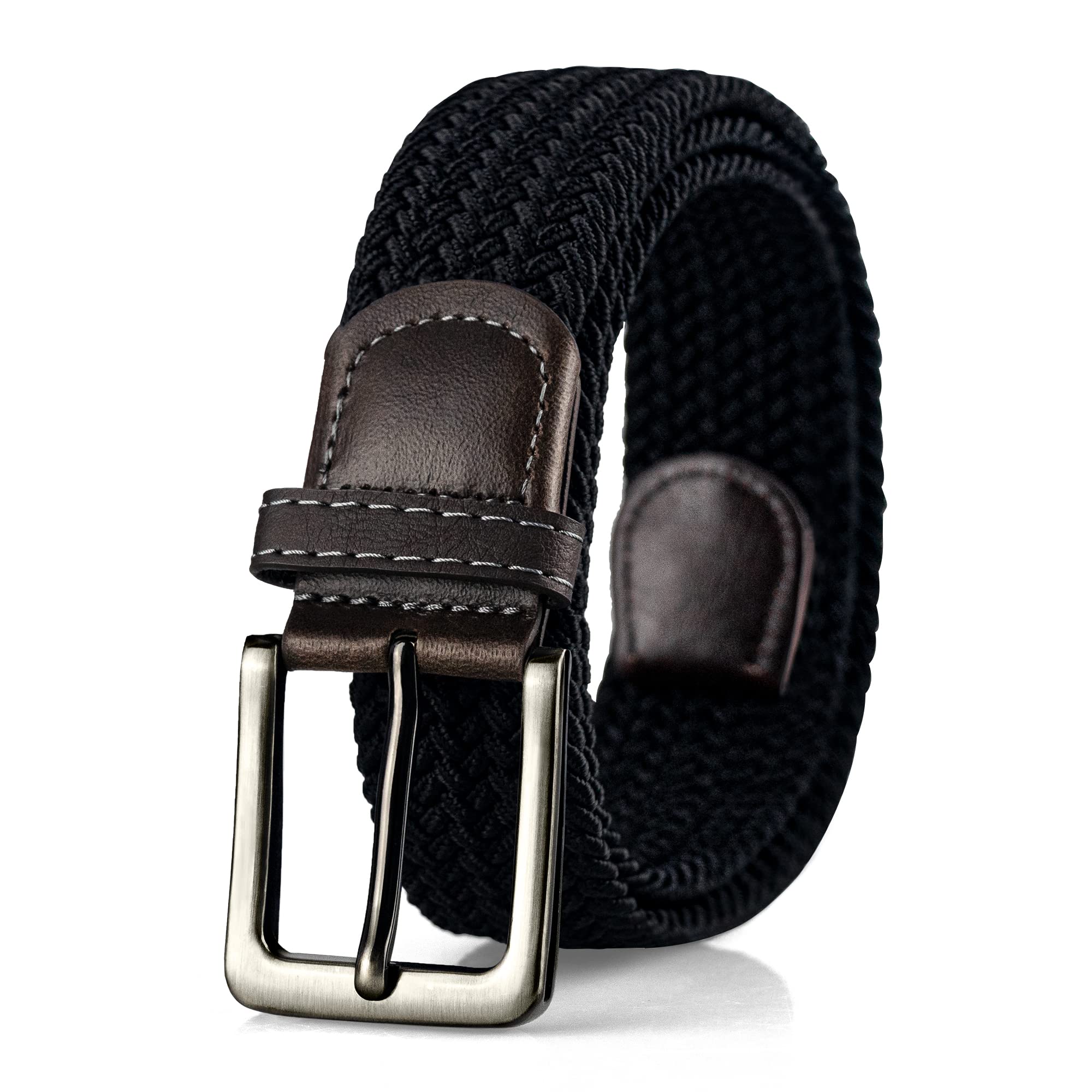 macoking Mens Stretch Belt Woven Elastic Braided Belts for Men Women Black 47"