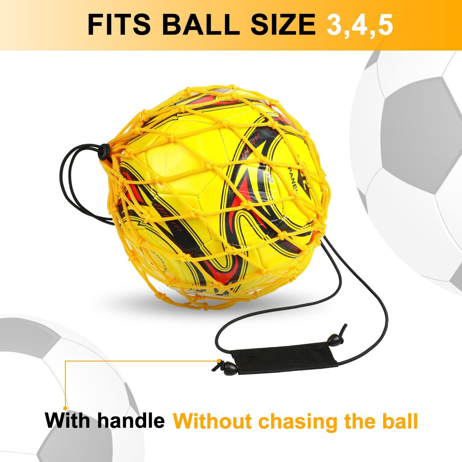 2 Pcs Handle Solo Soccer Kick Trainer Soccer Ball Bungee Elastic Training Juggling Net Soccer Kick Net Soccer Training Equipment Accessories and Gear for Kids Adults (Fits Ball Size 3, 4, 5) (Yellow)