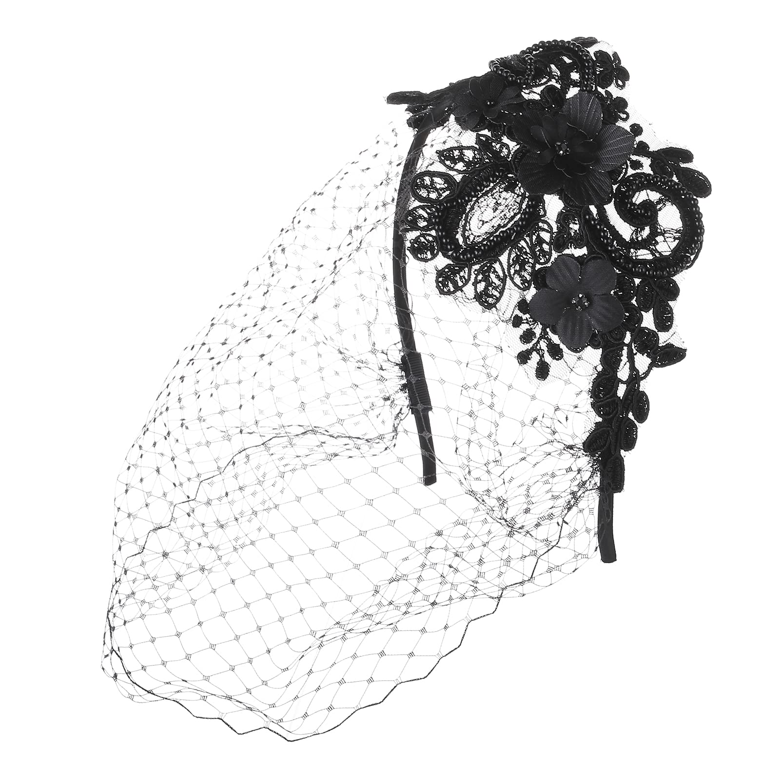 Yolev Bridal Wedding Veil Vintage Fascinator Mesh Lace Headband Tea Party Headwear with Veil Cocktail Tea Party Headwear for Girls and Women (Black)