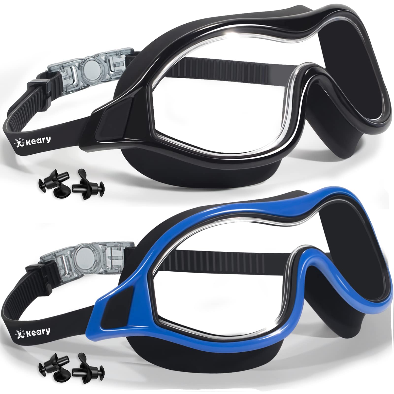 Keary 2 Pack Swimming Goggles Anti-fog Swim goggles for Adult Men Women Youth, UV Protection Waterproof Big Frame Clear Swim Goggles Pool Water Glasses Swim Mask, Underwater Goggles for Swimming