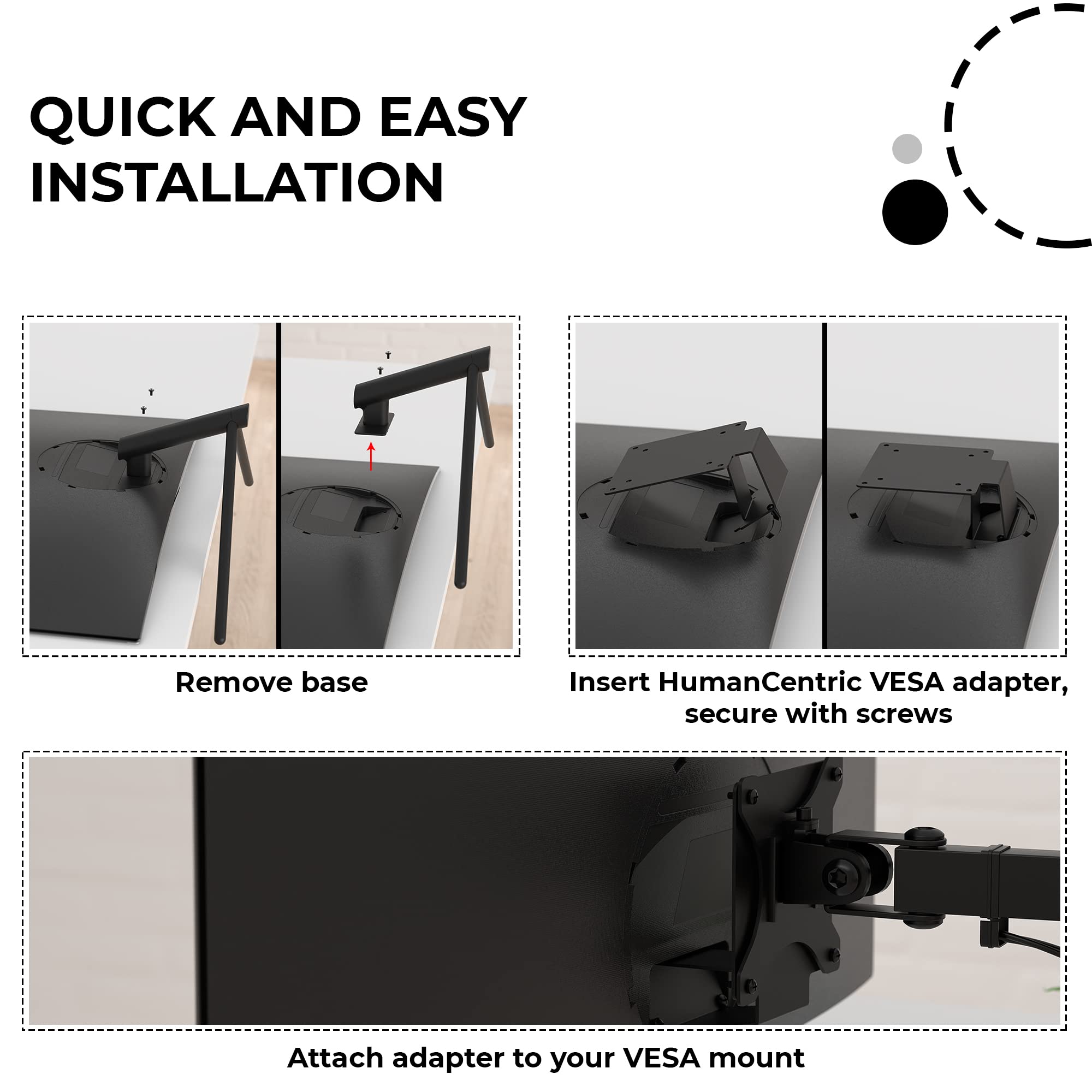 HumanCentric VESA Mount Adapter Compatible with Samsung Curved Monitors U32R590, U32R590C, U32R592, and U32R591, VESA Adapter Bracket for VESA Stand, Arm or Desk Mount with 75x75 or 100x100 mm