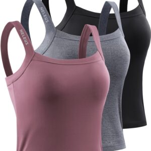 NELEUS Women's 3 Pack Compression Athletic Tank Top with Bra,8088,black/grey/rose red,Large