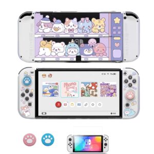 ENFILY Cute Case Compatible with Nintendo Switch OLED 2021, Dockable Case Cover, Ergonomic Soft TPU Grip Case for Joycon, Sparkle Skin Set with Screen Protector and Thumb Caps