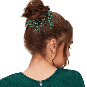 BETITETO Wedding Bridal Hair Vine Green Rhinestone Headband Hair Piece Accessories for Women Girls Party Photoshoot