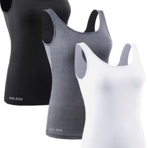 NELEUS Women's 3 Pack Running Compression Tank Top with Bra,8087,black/grey/white,X-Large