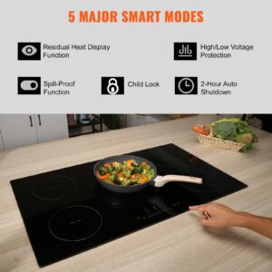 VEVOR Built-in Induction Electric Stove Top 5 Burners,35 Inch Electric Cooktop,9 Power Levels & Sensor Touch Control,Easy to Clean Ceramic Glass Surface,Child Safety Lock,240V