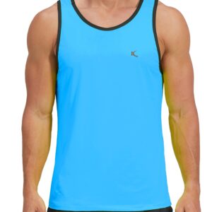 KPSUN Men's Quick Dry Swim Tank Tops Workout Athletic Gym Bodybuilding Fitness Sleeveless Beach Shirts Big and Tall(Sky Blue,M)