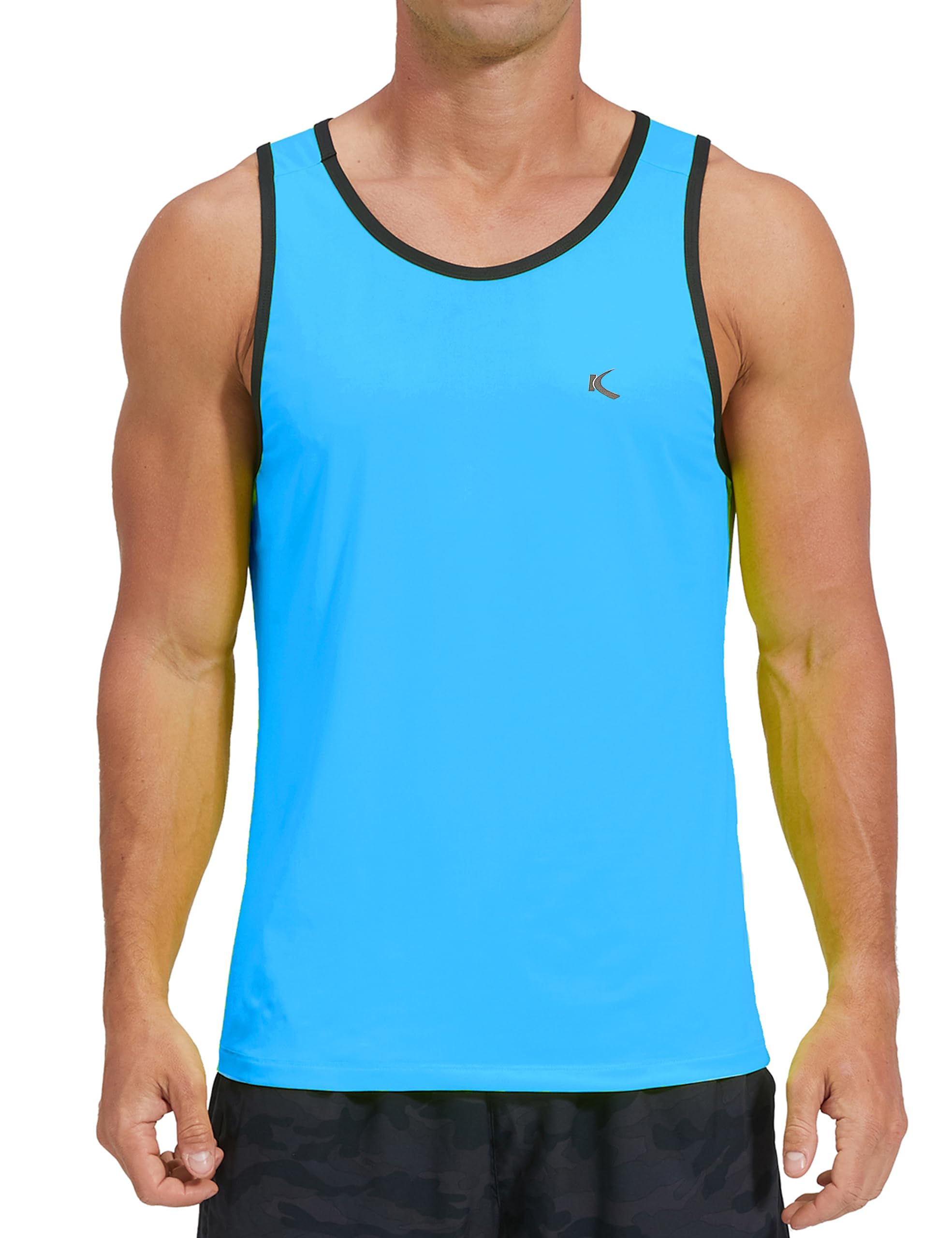 KPSUN Men's Quick Dry Swim Tank Tops Workout Athletic Gym Bodybuilding Fitness Sleeveless Beach Shirts Big and Tall(Sky Blue,M)