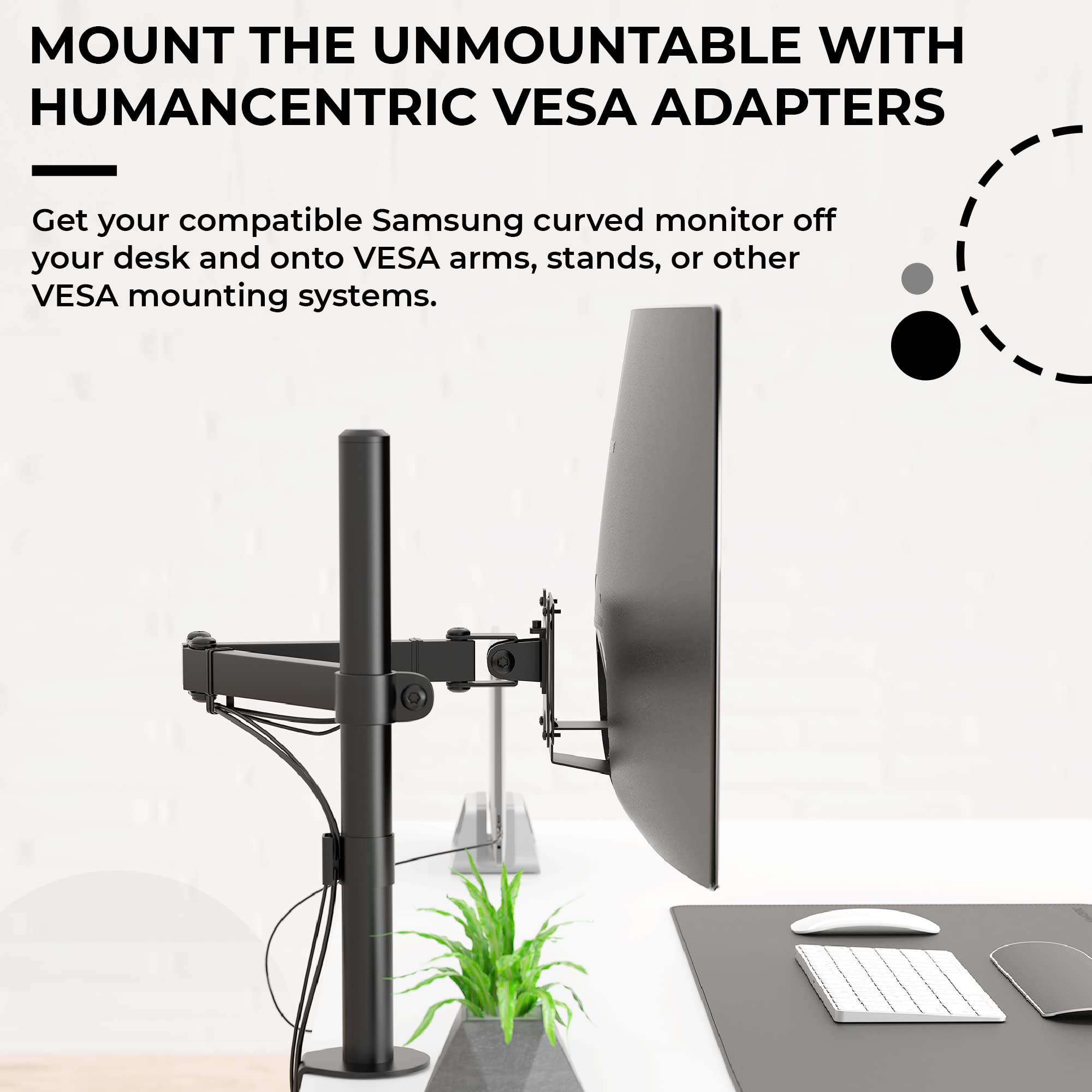 HumanCentric VESA Mount Adapter Compatible with Samsung Curved Monitors U32R590, U32R590C, U32R592, and U32R591, VESA Adapter Bracket for VESA Stand, Arm or Desk Mount with 75x75 or 100x100 mm