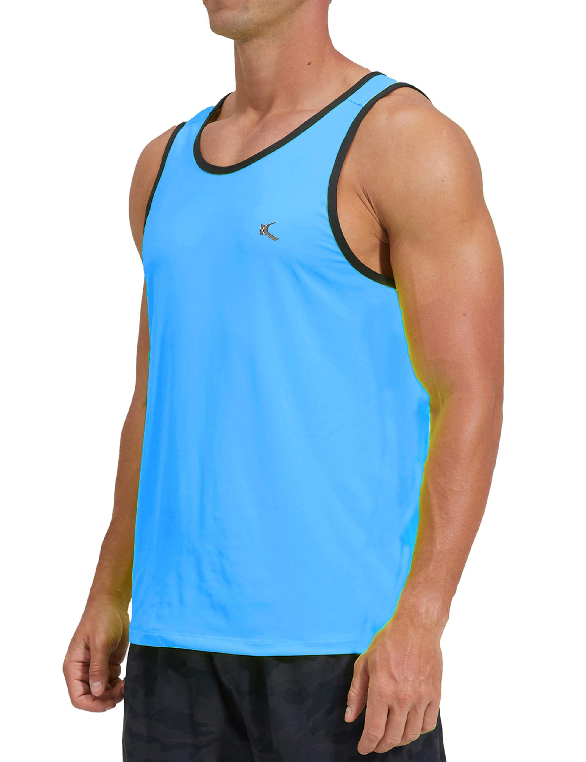 KPSUN Men's Quick Dry Swim Tank Tops Workout Athletic Gym Bodybuilding Fitness Sleeveless Beach Shirts Big and Tall(Sky Blue,M)