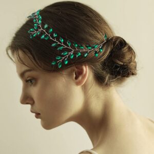 BETITETO Wedding Bridal Hair Vine Green Rhinestone Headband Hair Piece Accessories for Women Girls Party Photoshoot