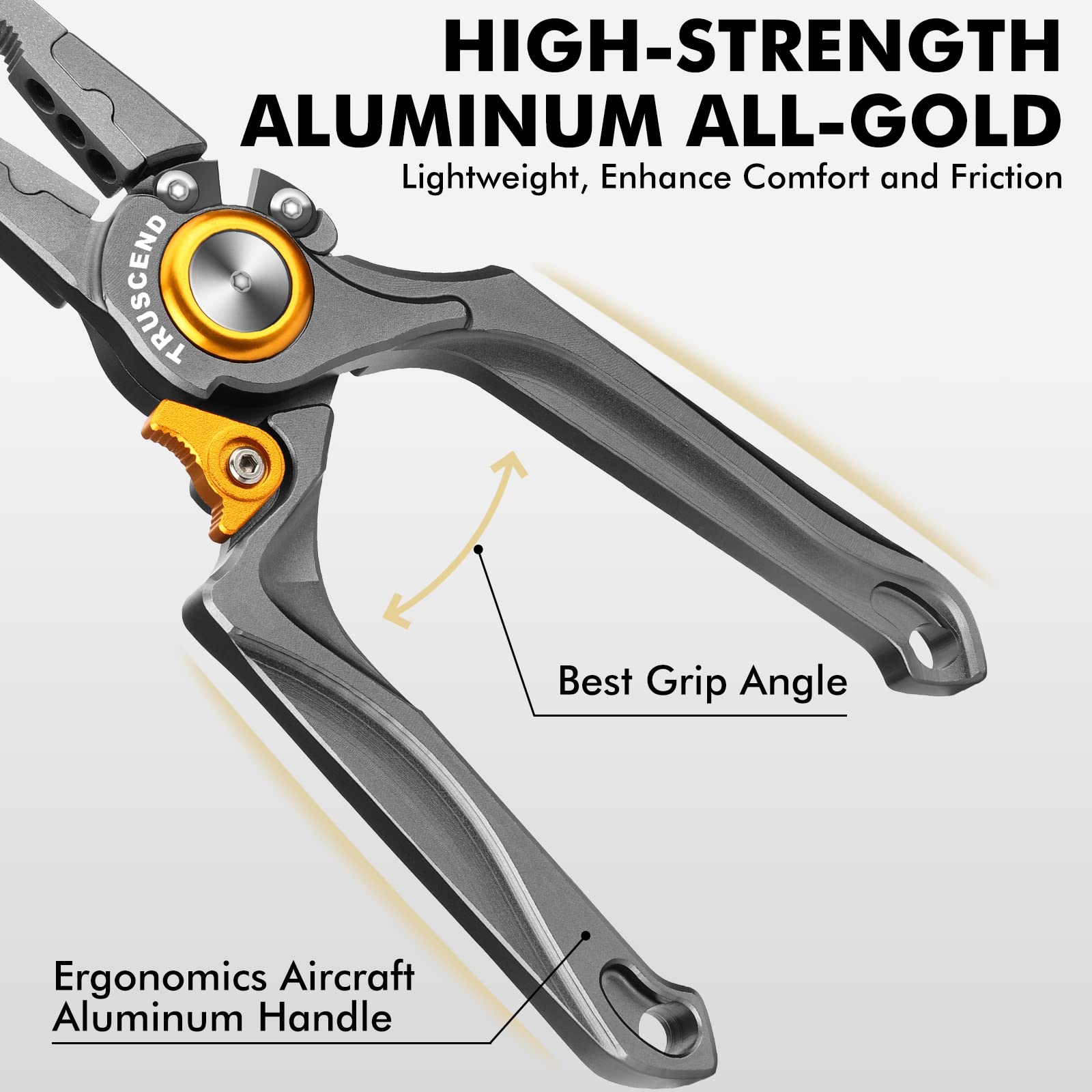 TRUSCEND Lockable Handy Fishing Pliers with Innovative Ergonomical Handle, Corrosion Saltwater Resistant Teflon Coated Fishing Tool, Multi-Function Fishing Gear with Mo-V Cutter, Amazing Fishing Gifts