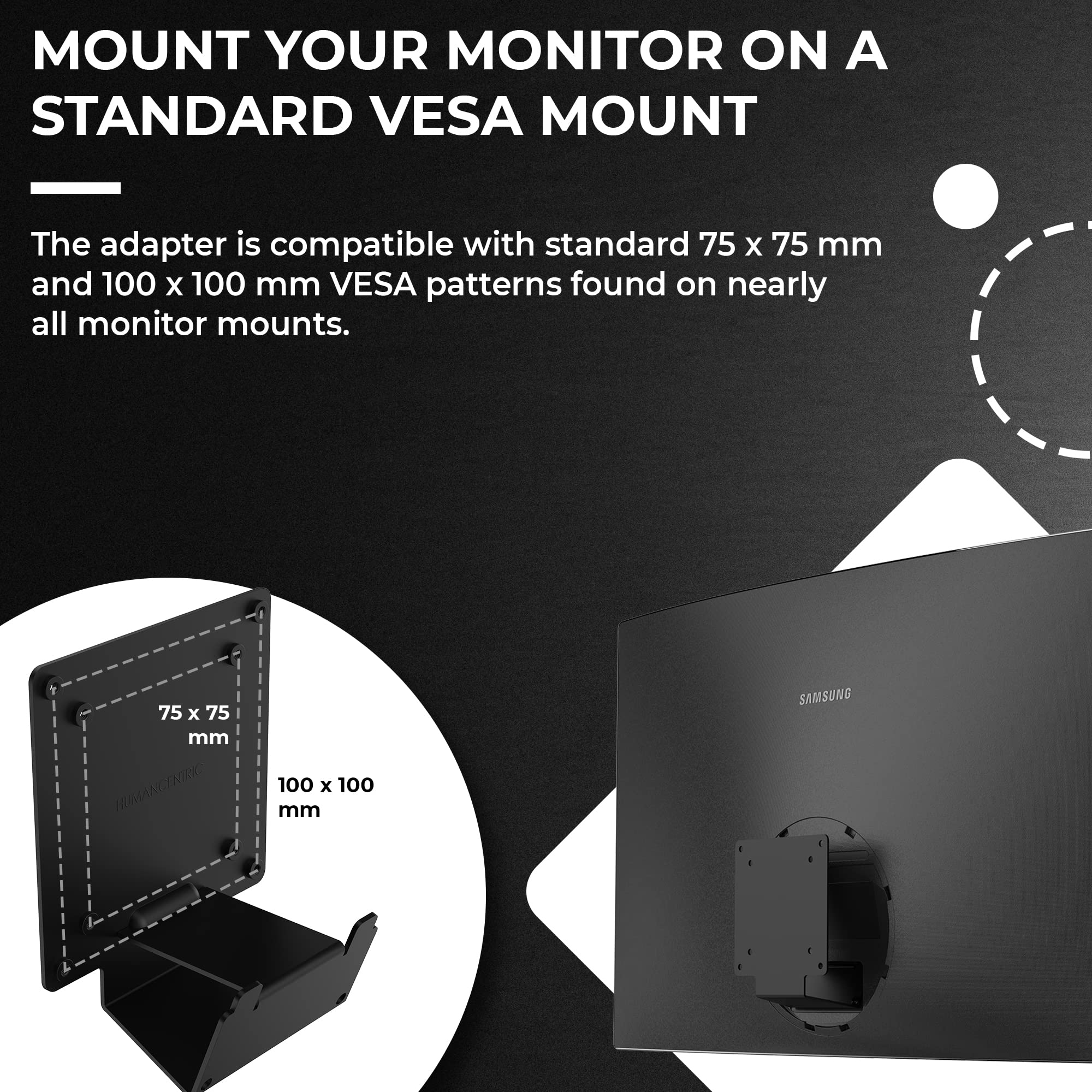 HumanCentric VESA Mount Adapter Compatible with Samsung Curved Monitors U32R590, U32R590C, U32R592, and U32R591, VESA Adapter Bracket for VESA Stand, Arm or Desk Mount with 75x75 or 100x100 mm