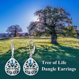 Filigree Teardrop Leverback Earrings Sterling Silver Simulated Aquamarine Dangle Drop Earrings March Birthstone Birthday Jewelry Gifts for Women