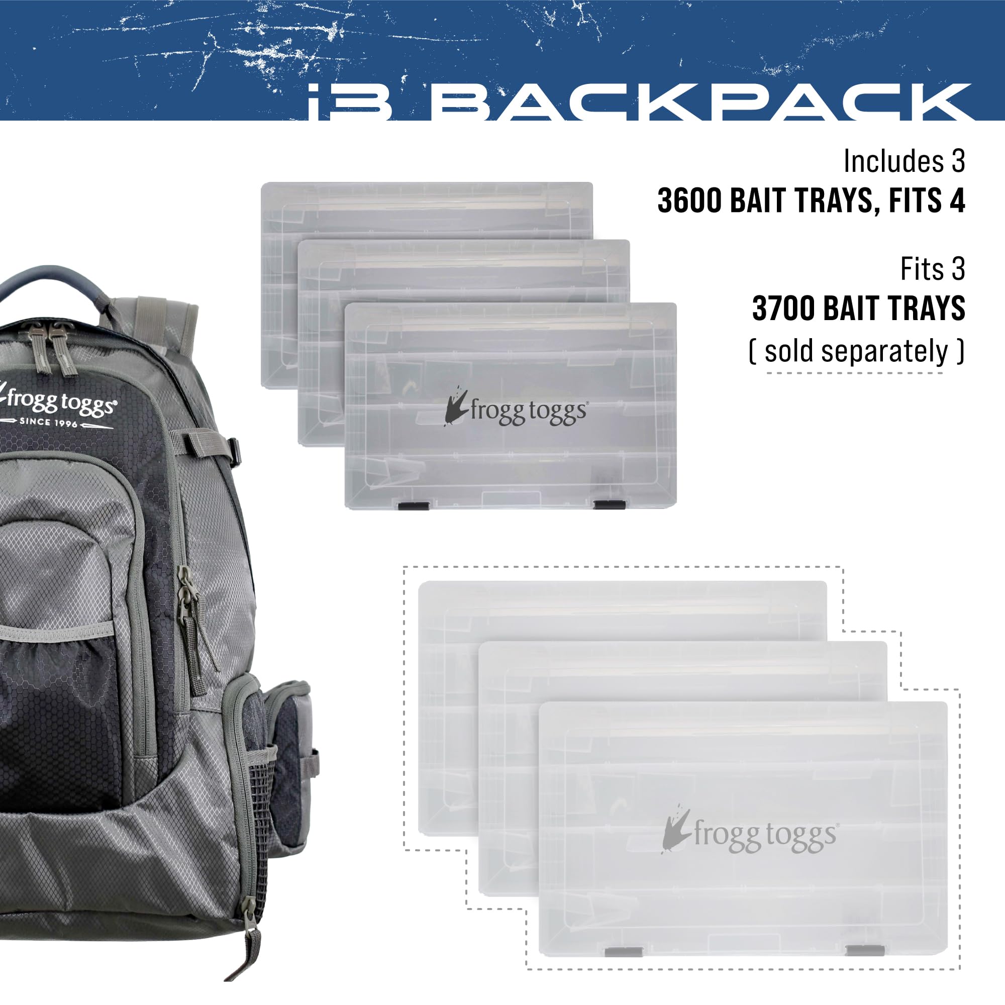 Frogg Toggs i3 Fishing Backpack, Tackle Storage, Includes 3-3600 Bait Trays