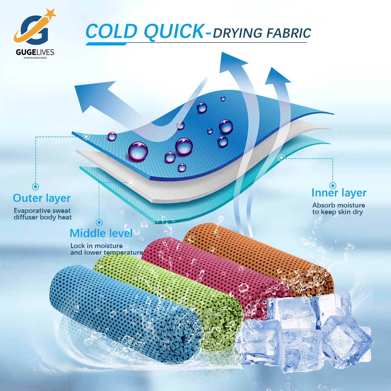 GUGELIVES [47"x12"] Cooling Towel 4Pack, Ice Towel, Cooling Neck Wrap Scarf,Microfiber Ice Cold Towel for Yoga, Travel, Golf, Gym, Fitness, Running, Workout & More Activities