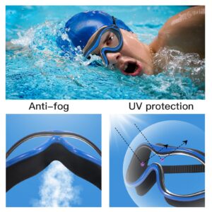 Keary 2 Pack Swimming Goggles Anti-fog Swim goggles for Adult Men Women Youth, UV Protection Waterproof Big Frame Clear Swim Goggles Pool Water Glasses Swim Mask, Underwater Goggles for Swimming