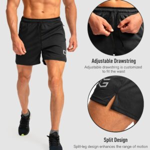 G Gradual Men's Running Shorts with Zipper Pockets Quick Dry Gym Athletic Workout 5" Shorts for Men (Black, Large)