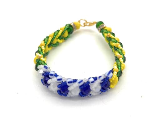 Ilde Tejido de Yemaya/ Orula - Yemaya/ Orula Religious Bracelet, blue, green, yellow, One Size