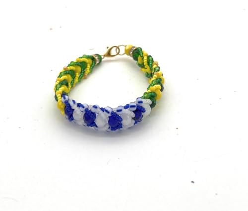 Ilde Tejido de Yemaya/ Orula - Yemaya/ Orula Religious Bracelet, blue, green, yellow, One Size