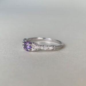 LUVJOO Amethyst Engagement Ring Silver Purple February Birthstone Rings Dainty Anniversary Promise Gift Size 6, Amethyst,Purple