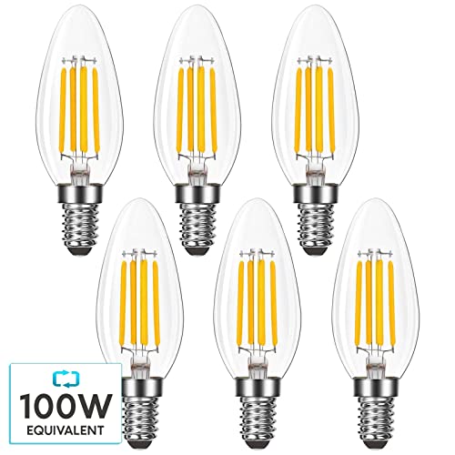 LUXRITE Candelabra LED Light Bulbs 100 Watt Equivalent, 800 Lumens, 3000K Soft White, 7W, B11 Dimmable Chandelier Light Bulbs, Damp Rated, Clear Glass, Torpedo Shape, UL Listed, E12 Base (6 Pack)